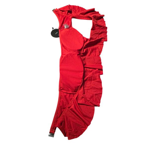 Envya Swimwear One Shoulder Ruffled‎ 2-Piece Bikini Red Swimsuit  Size S NWT - Picture 9 of 9